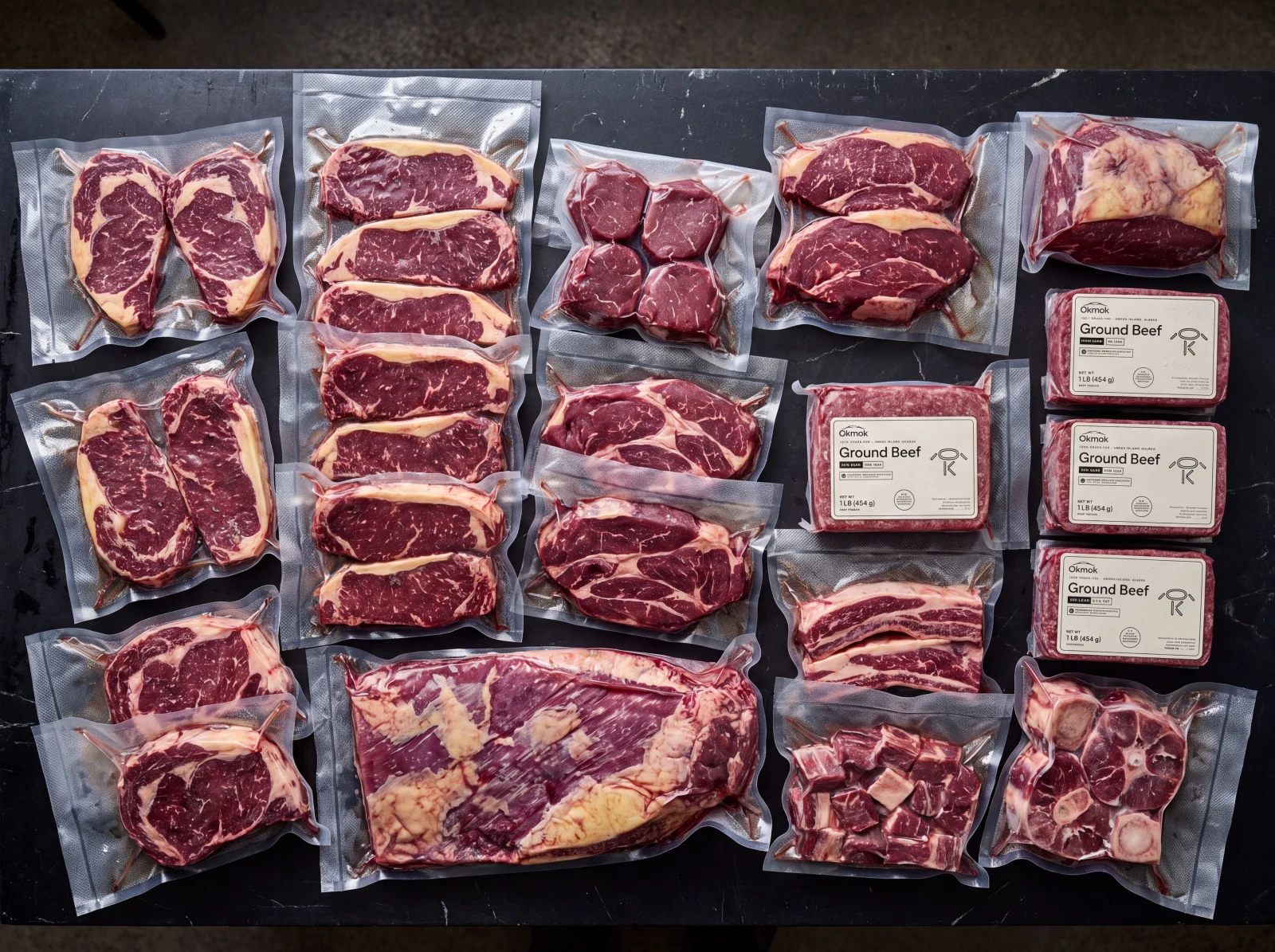 A half share of Okmok beef, vacuum-sealed cuts